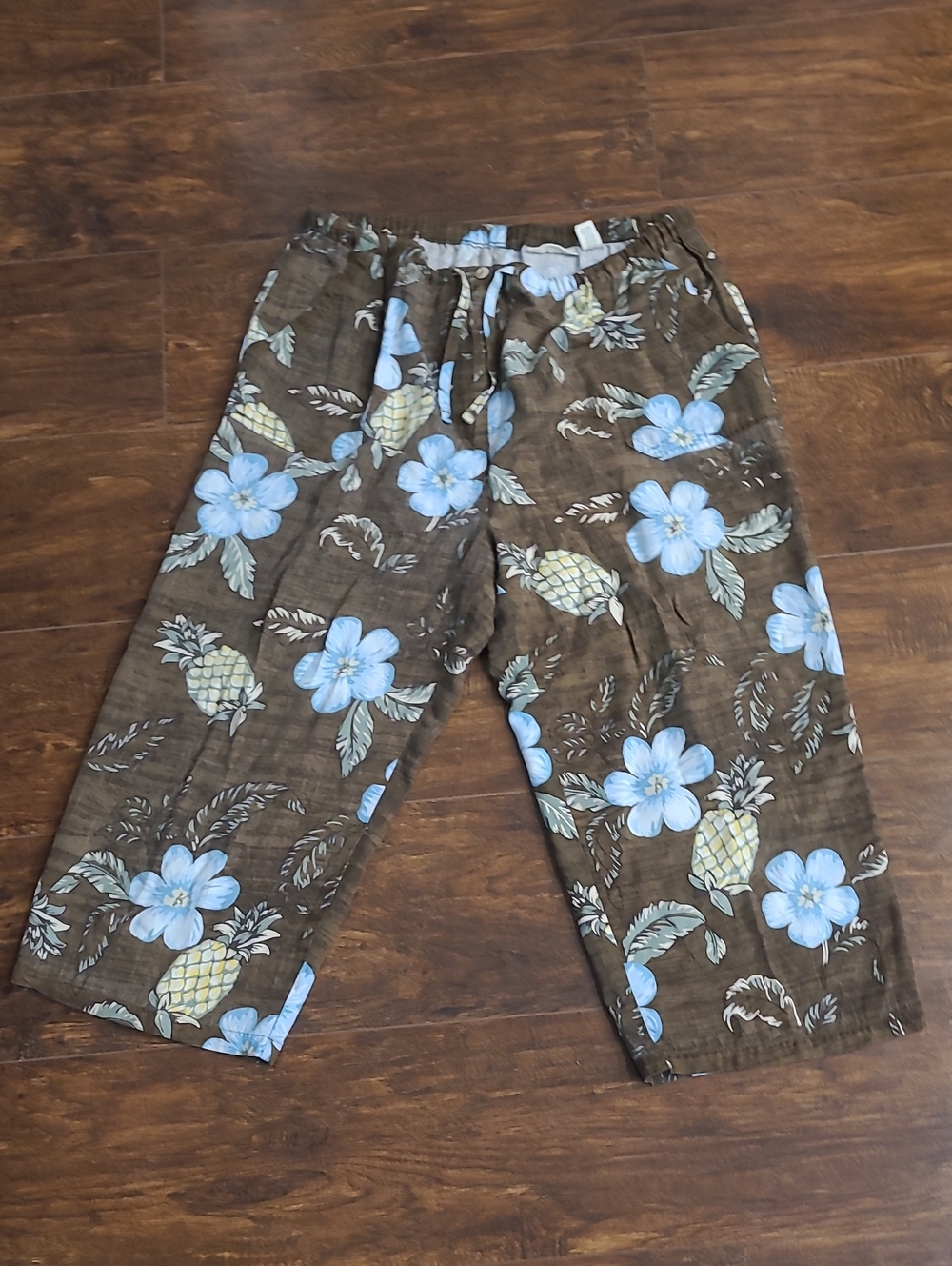 Marsh Landing Rayon Brown Floral & Pineapple Print Cotton Bottoms Size L